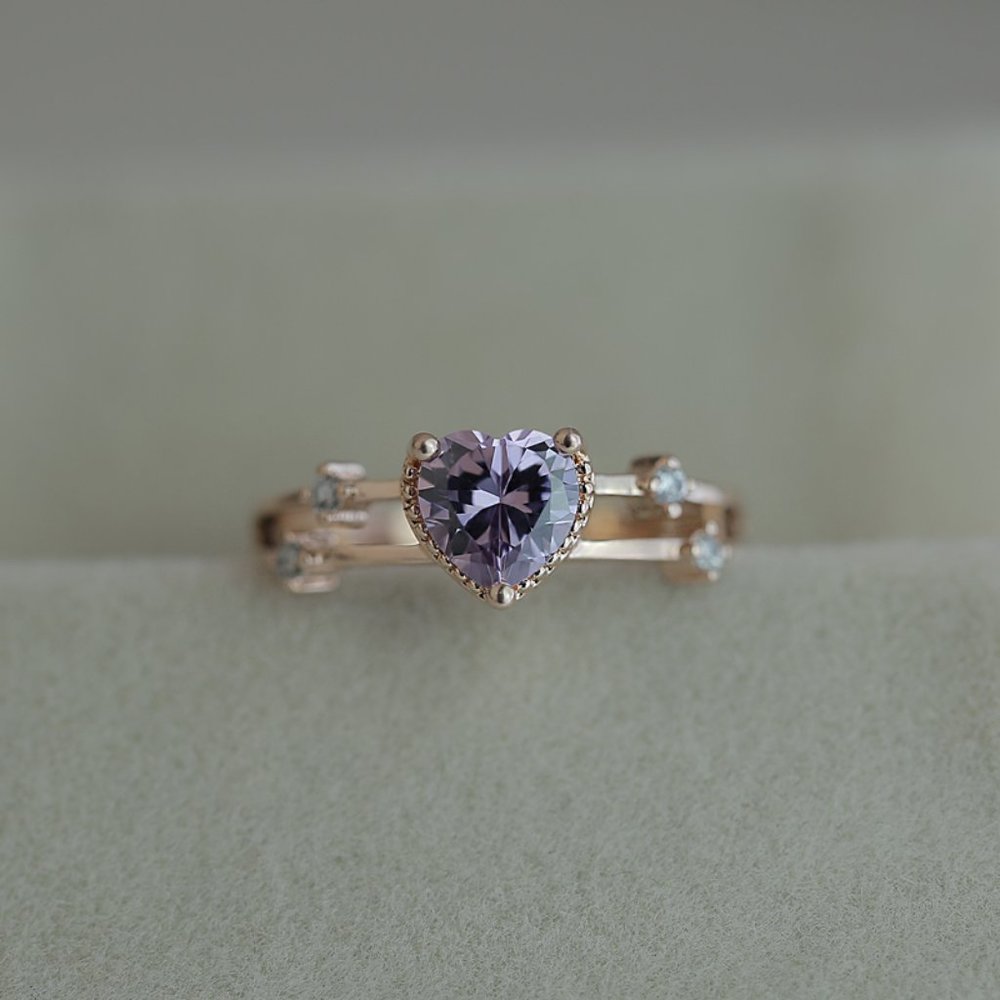 Sweet Heart Royal Purple Gemstone Zircon Double Layer Rings for Women, EVGG1474 - Picture 5 of 7
